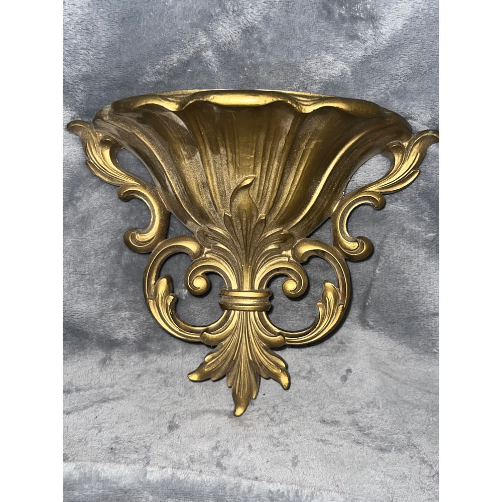Vintage Homco Gold Wall Pocket Planter 4448 Hollywood Regency 9.75" USA Decor